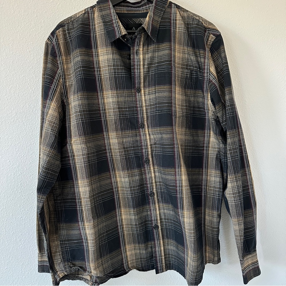 Prana Men’s Plaid Button Down Shirt Sz L 58% Organic Cotton 42% Poly
